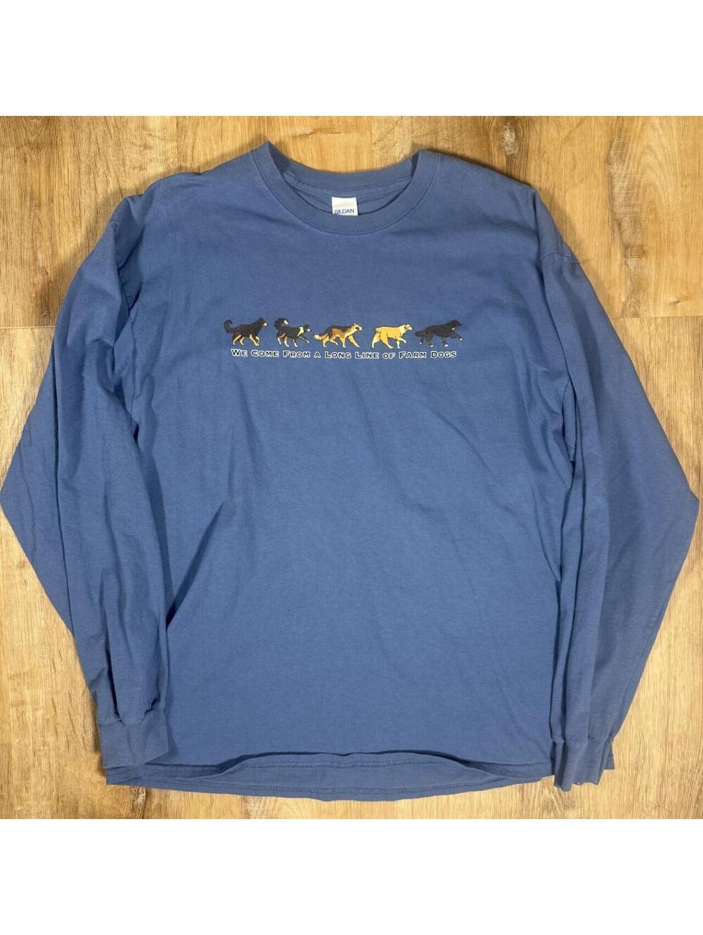Gildan Blue Farm Dog Graphic Long Sleeve Shirt – Size XL